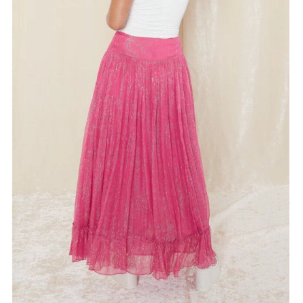Raga Zella Lurex Maxi Skirt Size S NWT Pink Metallic Boho Resort Romantic - Picture 4 of 13